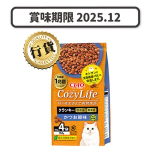 CIAO CIAO 爽快生活乳酸菌+甲殼素貓糧 木魚味 190g×4 190g 正面圖