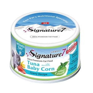 Signature7 Signature7 貓罐頭 貓薄荷舒壓配方肉湯罐罐 吞拿魚+玉米筍 70g 70g  正面圖