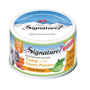 Signature7 Signature7 貓罐頭 貓薄荷舒壓配方肉湯罐罐 吞拿魚+甜薯 70g 70g 正面圖