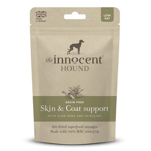 The The Innocent Hound 狗零食 風乾保健小食 皮膚毛髮保健 白魚香腸加蘆薈及螺旋藻 10pcs 正面圖