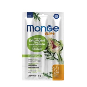 Monge Monge Gift 貓零食 袪毛球配方 三文魚配洋薊 5g x 3 5g 正面圖
