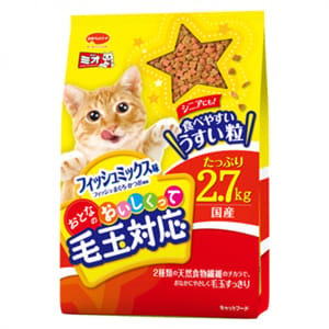 日本Mio三才 日本Mio三才 特選去毛球貓糧 成貓專用混合魚味 2.7kg 7kg 正面圖