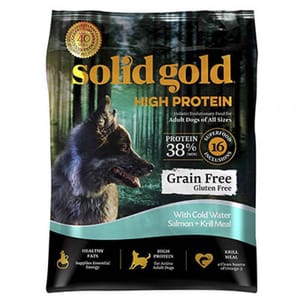 solidgold素力高 solidgold素力高 無穀御品乾狗糧 High Protein With Cold Water Salmon + Krill Meal 4lb 4lb 正面圖