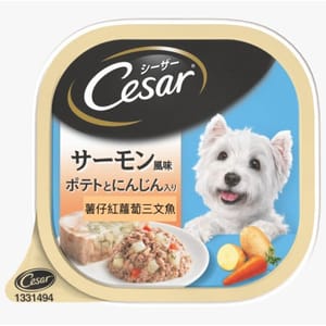 Cesar西莎 Cesar西莎 鋁罐狗罐頭 日系薯仔紅蘿蔔三文魚 100g 100g 正面圖