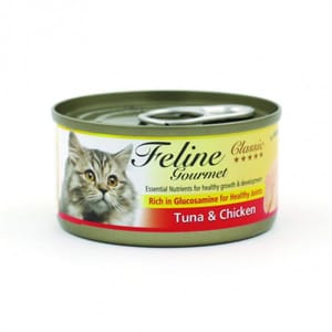 Feline Feline Gourmet 貓罐頭去毛球配方 吞拿魚及雞肉 80g 80g 正面圖