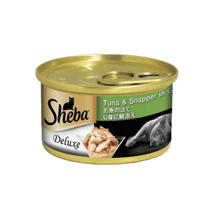 Sheba Sheba 日系貓罐頭 湯汁吞拿魚加鯛魚 85g 淺綠色 85g 正面圖