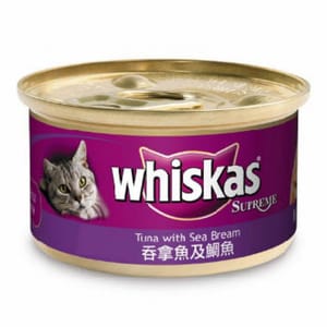 whiskas偉嘉 whiskas偉嘉 極品貓罐頭 吞拿魚及鯛魚 85g 85g 正面圖