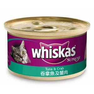 whiskas偉嘉 whiskas偉嘉 極品貓罐頭 吞拿魚及蟹肉 85g 85g 正面圖