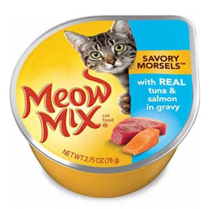 Meow Meow Mix 貓罐頭 吞拿魚加三文魚湯汁配方 78g 78g 正面圖