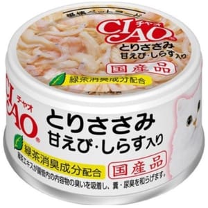CIAO CIAO 貓罐頭 雞肉甜蝦+白飯魚 85g 85g 正面圖