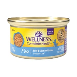 WELLNESS WELLNESS 貓罐頭 Complete Health 無穀物 Pate營養系列 牛肉及三文魚 5.5oz 156g 5oz 正面圖