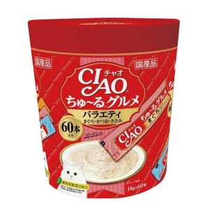 CIAO CIAO 肉泥 貓零食 吞拿魚.鰹魚雞肉肉醬 14g 60本罐裝 14g 正面圖