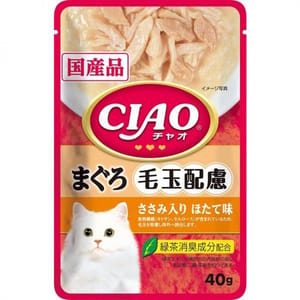 CIAO CIAO 貓濕糧 日本化毛球軟包系列 金槍魚+雞肉+扇貝味 40g IC-308 40g 正面圖