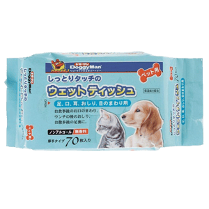 DoggyMan DoggyMan 日本貓狗用品 水潤觸感濕紙巾 70枚 狗用 正面圖