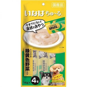 CIAO CIAO 狗零食 日本肉泥餐包 狗狗配方 雞肉及綠色野菜肉醬 14g 4本入 14g 正面圖