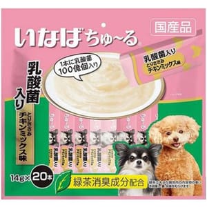 CIAO CIAO INABA 狗零食 日本狗狗肉泥餐包 乳酸菌及雞肉肉醬 14g 20本袋裝 14g  正面圖