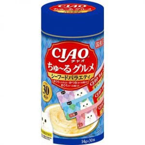 CIAO CIAO 肉泥 貓零食 混合海鮮肉醬 14g 30本罐裝 14g 正面圖