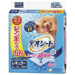 Unicharm Unicharm 寵物尿墊 狗尿墊 狗尿片 日本柔軟無香超除臭增量裝 寵物尿墊 [44*32 L碼 112枚]   正面圖