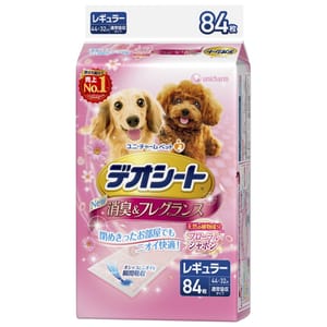 Unicharm Unicharm 狗尿墊 狗尿片 日本柔軟香氛超除臭 粉紅花香味 寵物尿墊 [44*32 XL碼 84枚]   正面圖