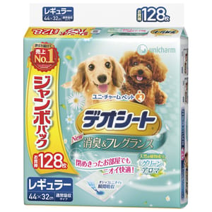 Unicharm Unicharm 寵物尿墊 狗尿墊 狗尿片 日本柔軟香氛超除臭增量裝 田園清香味 寵物尿墊 [44*32 L碼 128枚]   正面圖