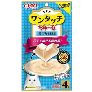 CIAO CIAO 貓零食 日本One Touch 肉泥杯 化毛球金槍魚醬盒 14g 4本入 14g 正面圖