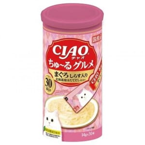 CIAO CIAO 肉泥 貓零食 北海道扇貝+金槍魚肉醬 14g 30本罐裝 14g  正面圖