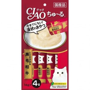 CIAO CIAO 肉泥 貓零食 黑毛和牛肉醬 14g 4本入 14g 正面圖
