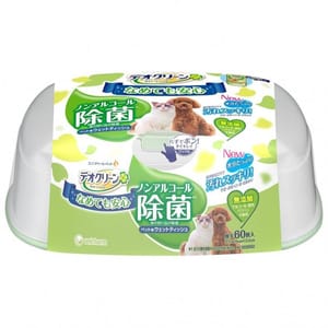 Unicharm Unicharm 日本無酒精成分 除菌濕紙巾 盒裝 60枚 貓犬用 正面圖
