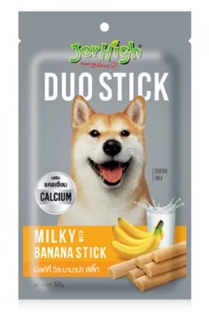 Jerhigh Jerhigh 夾心小食系列狗小食 DUO STICK 牛奶+香蕉夾心雞肉條 50g 50g  正面圖