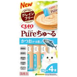 CIAO CIAO 肉泥 貓零食 Churu Pure 無添加鰹魚木魚肉醬 14g 4本入 14g  正面圖