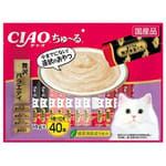 CIAO CIAO 肉泥 貓零食 豪華金槍魚三文魚混合海鮮味 14g 40本入 14g  正面圖