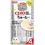 CIAO CIAO 肉泥 貓零食 缶之系列 鰹魚+扇貝 14g 4本入 14g  正面圖