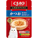 CIAO CIAO 貓零食 特製濕糧包 雞柳鰹魚乾味 30g 30g  正面圖