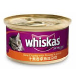 whiskas偉嘉 whiskas偉嘉 極品貓罐頭 汁煮吞拿魚塊及蝦 85g 85g  正面圖
