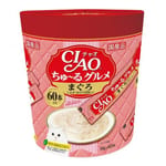CIAO CIAO 肉泥 貓零食 吞拿魚．白飯魚帶子肉醬 14g SC-135 60本罐裝 14g  正面圖