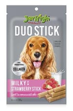 Jerhigh Jerhigh 夾心小食系列狗小食 DUO STICK 牛奶+士多啤梨夾心雞肉條 50g 50g  正面圖