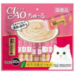 CIAO CIAO 肉泥 貓零食 正宗金槍魚及鰹魚扇貝海帶肉醬 14g 20本袋裝 14g  正面圖