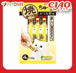 CIAO CIAO 肉泥 貓零食 燒鰹魚醬木魚肉醬 12g 4本入 12g 正面圖