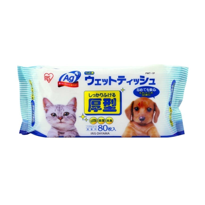 IRIS IRIS 銀離子Ag+寵物專用抗菌 厚型濕紙巾PWT-1P 80枚 正面圖