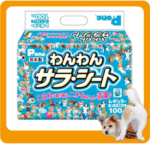 日本P.one 日本P.one Wanwan Sarah 寵物尿墊 狗尿墊 狗尿片 [31x44 S碼 100枚]   正面圖