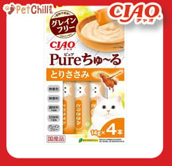 CIAO CIAO 肉泥 貓零食 Churu Pure 無添加雞肉肉醬 14g 4本入 14g 正面圖