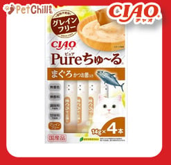 CIAO CIAO 肉泥 貓零食 Churu Pure 無添加三文魚鰹魚味 14g 4本入 14g  正面圖