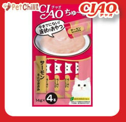 CIAO CIAO 肉泥 貓零食 三文魚雞肉醬 14g 4本入 14g 正面圖