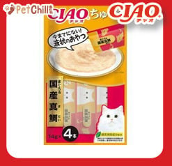CIAO CIAO 肉泥 貓零食 國產真鯛肉醬 14g 4本入 14g 正面圖