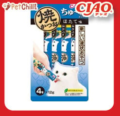 CIAO CIAO 肉泥 貓零食 扇貝燒鰹魚肉醬 12g 4本入 12g  正面圖