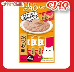 CIAO CIAO 肉泥 貓零食 鰹魚柴魚肉醬 14g 4本入 14g 正面圖