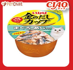 CIAO CIAO 貓罐頭 日本金湯鰹味杯 金槍魚．竹筴魚味 70g 70g  正面圖