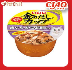CIAO CIAO 貓罐頭 日本金湯鰹味杯 金槍魚．柴魚片味 70g 70g  正面圖