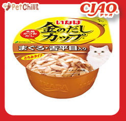 CIAO CIAO 貓罐頭 日本金湯鰹味杯 金槍魚．比目魚味 70g 70g  正面圖