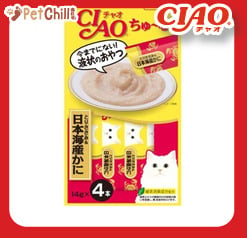 CIAO CIAO 肉泥 貓零食 雞肉+蟹肉醬 14g 4本入 14g  正面圖